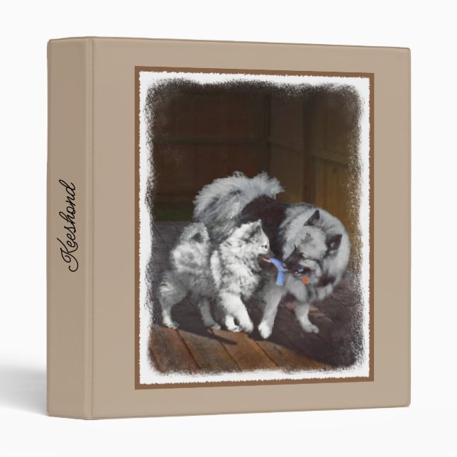 Keeshond Playtime Painting - Cute Original Dog Art 3 Ring Binder (Front/Spine)