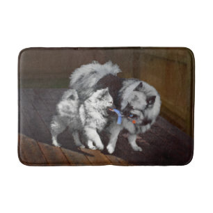 Keeshond Playtime Painting - Cute Original Dog Art Bathroom Mat