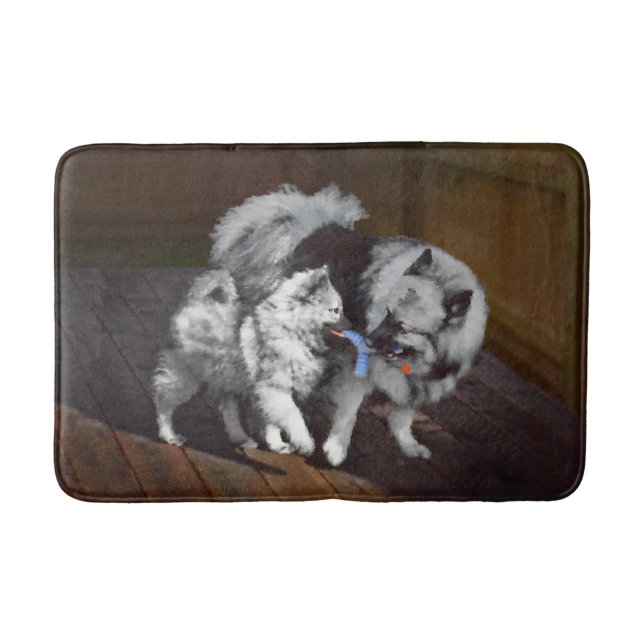 Keeshond Playtime Painting - Cute Original Dog Art Bathroom Mat (Front)