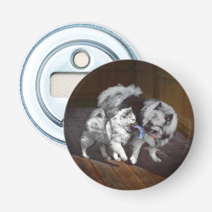 Keeshond Playtime Painting - Cute Original Dog Art Bottle Opener