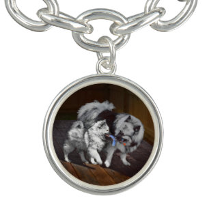 Keeshond Playtime Painting - Cute Original Dog Art Bracelet