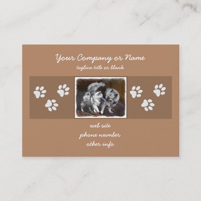 Keeshond Playtime Painting - Cute Original Dog Art Business Card (Front)