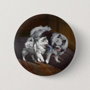 Keeshond Playtime Painting - Cute Original Dog Art Button
