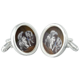 Keeshond Playtime Painting - Cute Original Dog Art Cufflinks