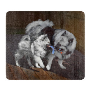 Keeshond Playtime Painting - Cute Original Dog Art Cutting Board