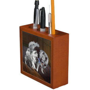 Keeshond Playtime Painting - Cute Original Dog Art Desk Organizer