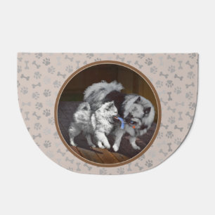 Keeshond Playtime Painting - Cute Original Dog Art Doormat