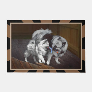 Keeshond Playtime Painting - Cute Original Dog Art Doormat