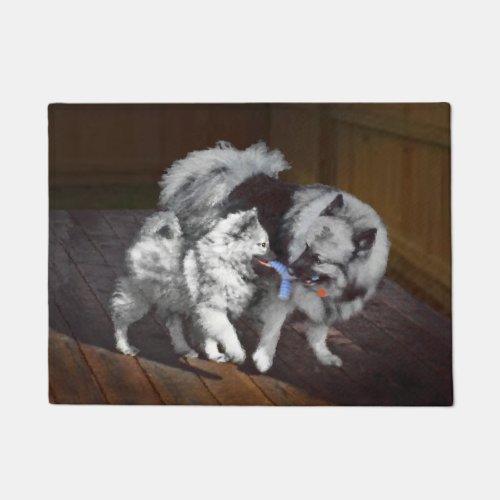 Keeshond Playtime Painting _ Cute Original Dog Art Doormat