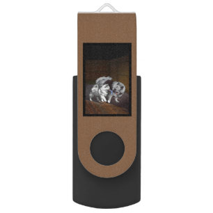 Keeshond Playtime Painting - Cute Original Dog Art Flash Drive