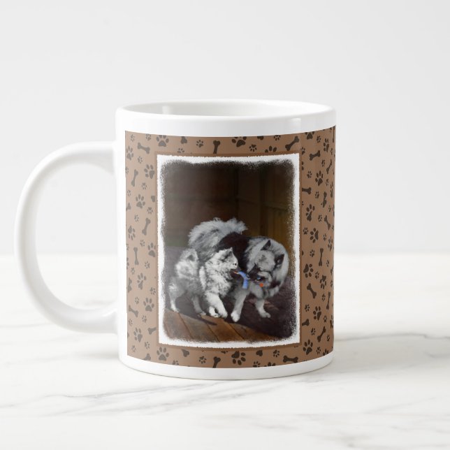 Keeshond Playtime Painting - Cute Original Dog Art Giant Coffee Mug (Left)