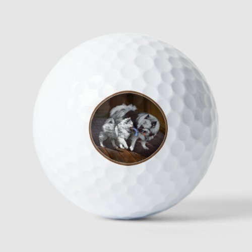Keeshond Playtime Painting _ Cute Original Dog Art Golf Balls