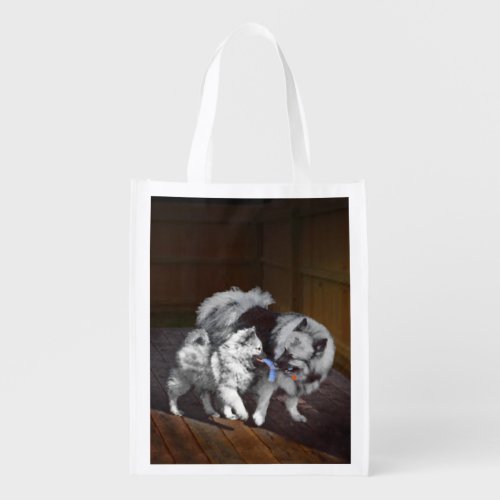 Keeshond Playtime Painting _ Cute Original Dog Art Grocery Bag