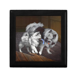 Keeshond Playtime Painting - Cute Original Dog Art Jewelry Box