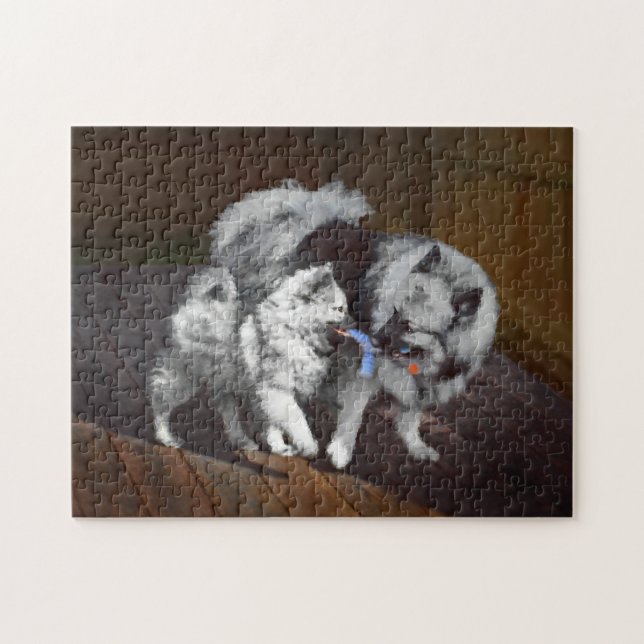 Keeshond Playtime Painting - Cute Original Dog Art Jigsaw Puzzle (Horizontal)