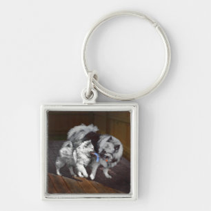 Keeshond Playtime Painting - Cute Original Dog Art Keychain