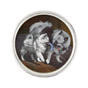 Keeshond Playtime Painting - Cute Original Dog Art Lapel Pin
