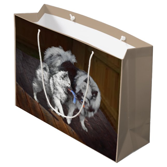 Keeshond Playtime Painting - Cute Original Dog Art Large Gift Bag (Back Angled)