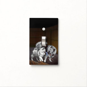 Keeshond Playtime Painting - Cute Original Dog Art Light Switch Cover
