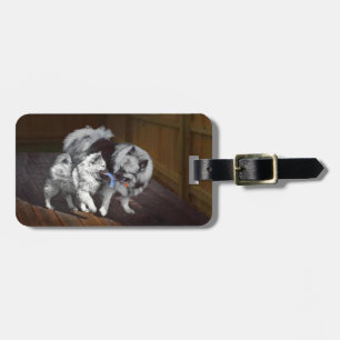 Keeshond Playtime Painting - Cute Original Dog Art Luggage Tag