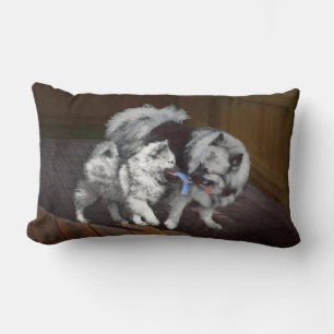 Keeshond Playtime Painting - Cute Original Dog Art Lumbar Pillow