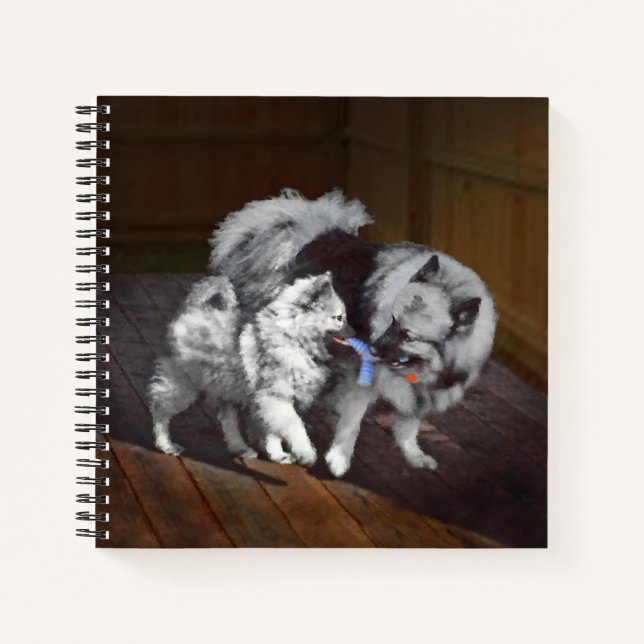Keeshond Playtime Painting - Cute Original Dog Art Notebook (Front)