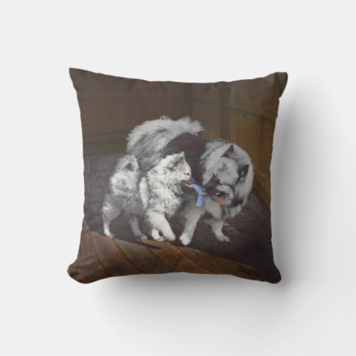 Keeshond Playtime Painting _ Cute Original Dog Art Outdoor Pillow