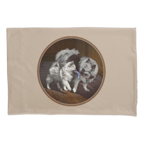 Keeshond Playtime Painting _ Cute Original Dog Art Pillow Case
