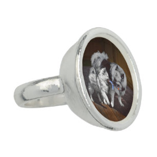 Keeshond Playtime Painting - Cute Original Dog Art Ring