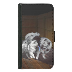 Keeshond Playtime Painting - Cute Original Dog Art Wallet Phone Case For Samsung Galaxy S5