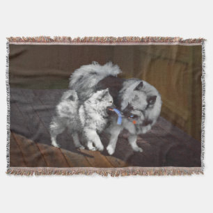Keeshond Playtime Painting - Cute Original Dog Art Throw Blanket
