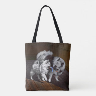 Keeshond Playtime Painting - Cute Original Dog Art Tote Bag