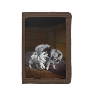 Keeshond Playtime Painting - Cute Original Dog Art Tri-fold Wallet