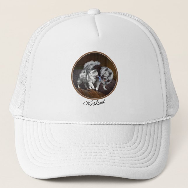 Keeshond Playtime Painting - Cute Original Dog Art Trucker Hat (Front)