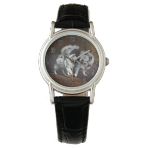 Keeshond Playtime Painting - Cute Original Dog Art Watch