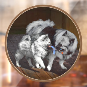 Keeshond Playtime Painting - Cute Original Dog Art Window Cling