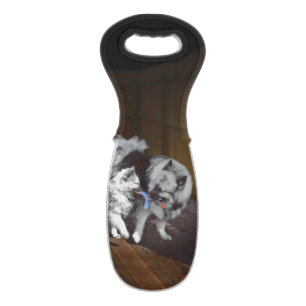 Keeshond Playtime Painting - Cute Original Dog Art Wine Bag