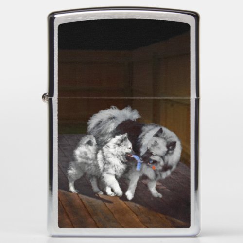 Keeshond Playtime Painting _ Cute Original Dog Art Zippo Lighter