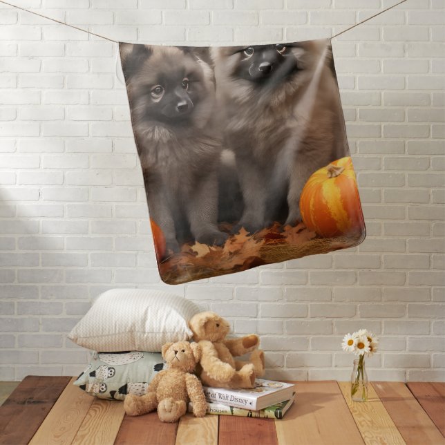 Keeshond Puppy Autumn Delight Pumpkin Baby Blanket (In Situ)