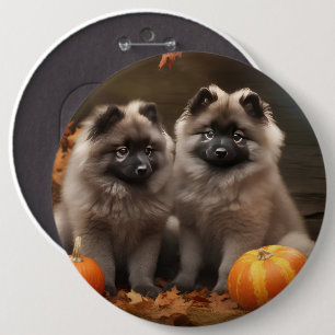 Keeshond Puppy Autumn Delight Pumpkin Button