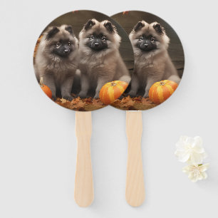 Keeshond Puppy Autumn Delight Pumpkin Hand Fan