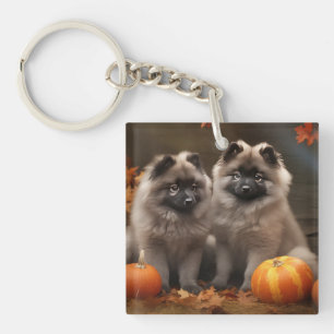 Keeshond Puppy Autumn Delight Pumpkin Keychain