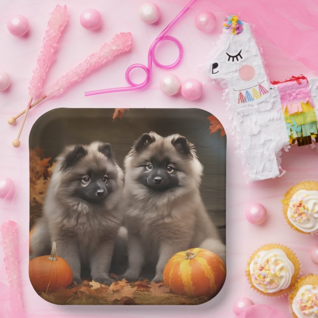 Keeshond Puppy Autumn Delight Pumpkin Paper Plates (Party)