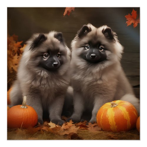 Keeshond Puppy Autumn Delight Pumpkin Poster