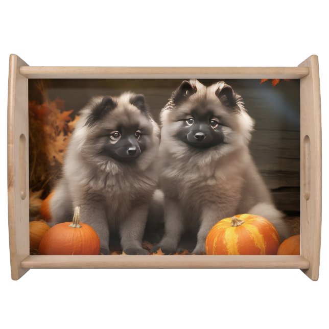Keeshond Puppy Autumn Delight Pumpkin Serving Tray (Front)
