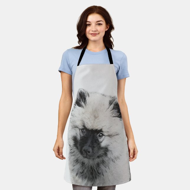 Keeshond Puppy Drawing - Cute Original Dog Art Apron (Worn)