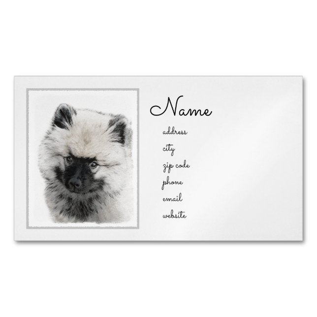 Keeshond Puppy Drawing - Cute Original Dog Art Business Card Magnet (Front)