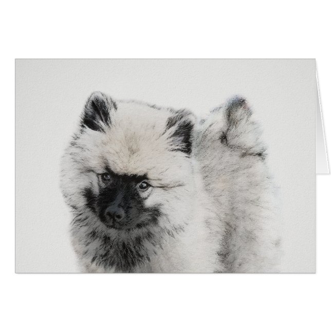 Keeshond Puppy Drawing - Cute Original Dog Art Cards (Front Horizontal)