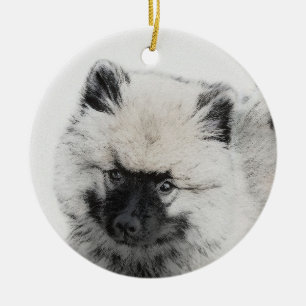Keeshond Puppy Drawing - Cute Original Dog Art Ceramic Ornament