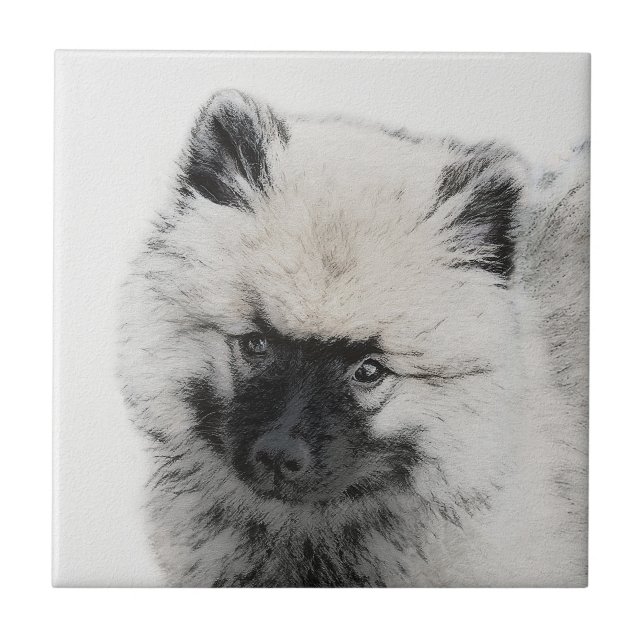 Keeshond Puppy Drawing - Cute Original Dog Art Ceramic Tile (Front)
